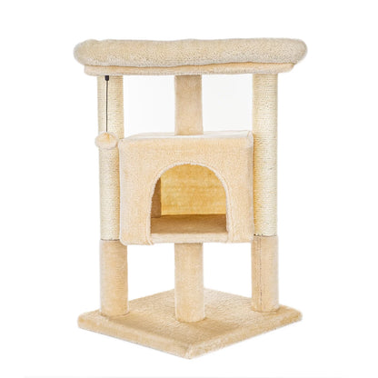 29" Cat Tree Tower for Indoor Cats Cat Condo with Sisal Scratching Posts, Plush Perch, Cat Bed Furniture, Beige