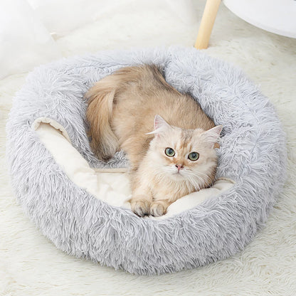 Rnemite-Amo Calming Dog Beds & Cat Cave Bed with Hooded Cover,Removable Washable round Beds for Small Medium Pets,Anti-Slip Faux Fur Fluffy Coved Bed for Improved Sleep,Fits up to 11 Lbs