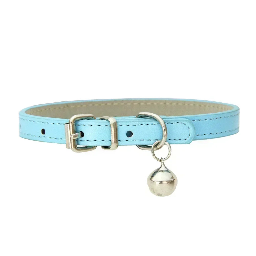 Adjustable Cat Collar Soft Genuine Leather Pet Collars for Cats Kitten Puppy Small Dogs Pet Accessories Cat Collar with Bell