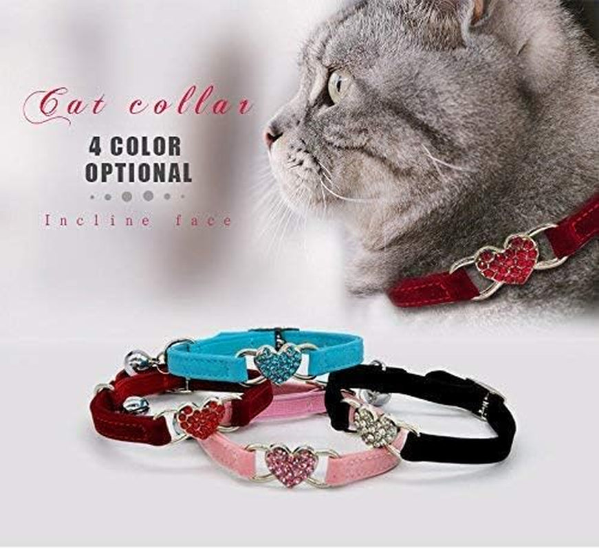 Heart Bling Cat Collar with Safety Belt and Bell 8-11 Inches