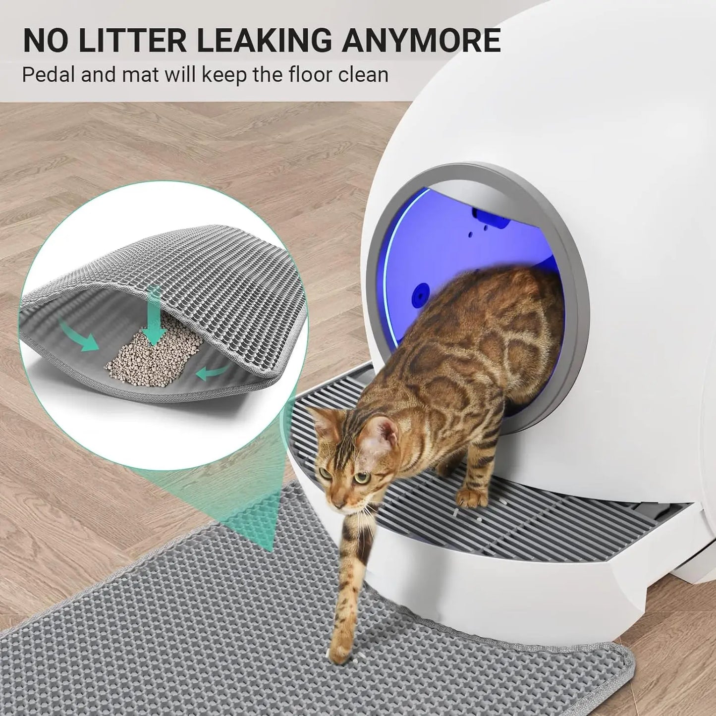 Self-Cleaning Cat Litter Box, Automatic Cat Litter Box for Multi Cats, 60L Smart Litter Box with Mat, APP Control